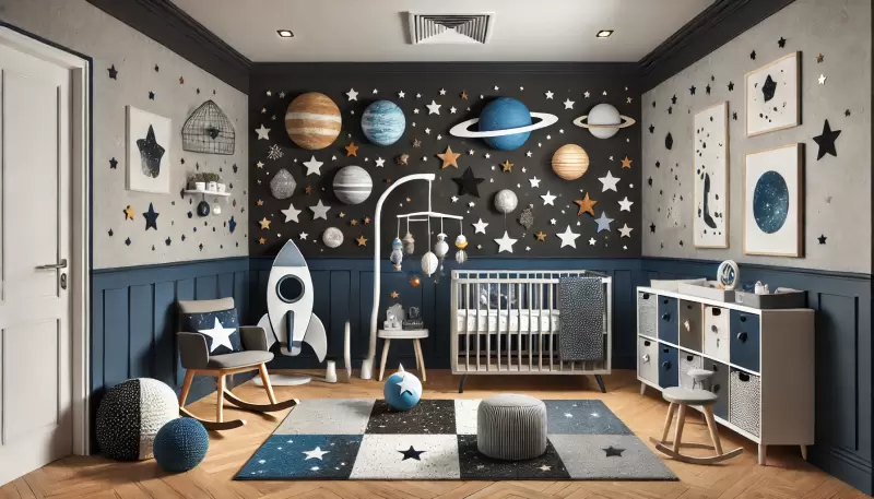 Imagem Quarto de Bebê Astronauta: Espaço e Planetas Simples